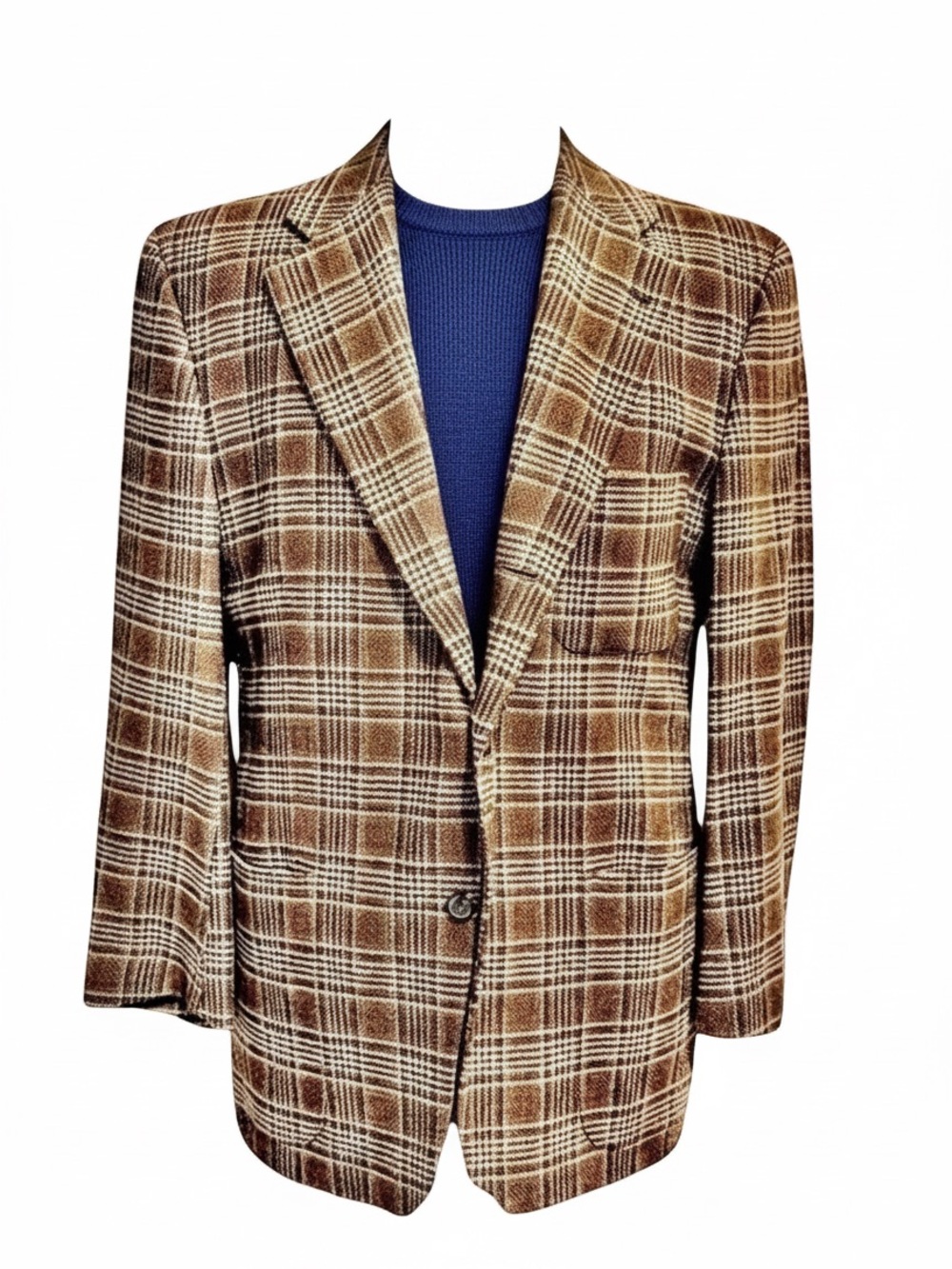 Joseph Abboud 100% Wool Brown Plaid Blazer | 40R | Classic Tailored Sport Coat